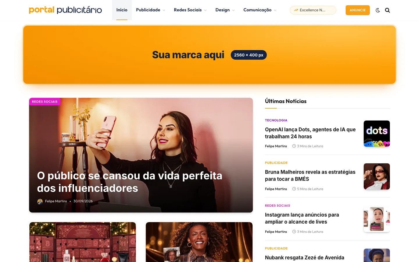 Banner no topo do site do Portal