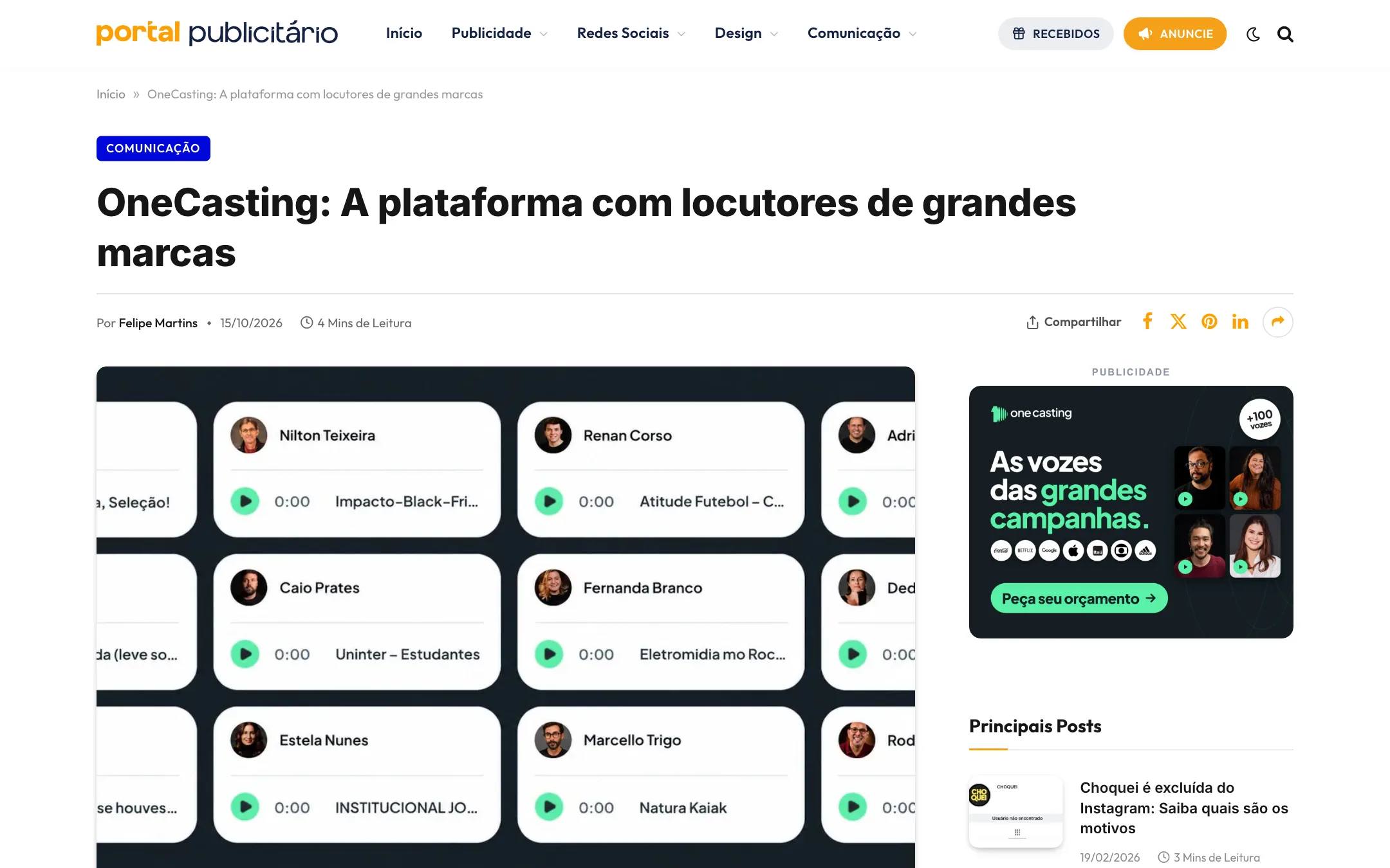 OneCasting: a plataforma com locutores de grandes marcas