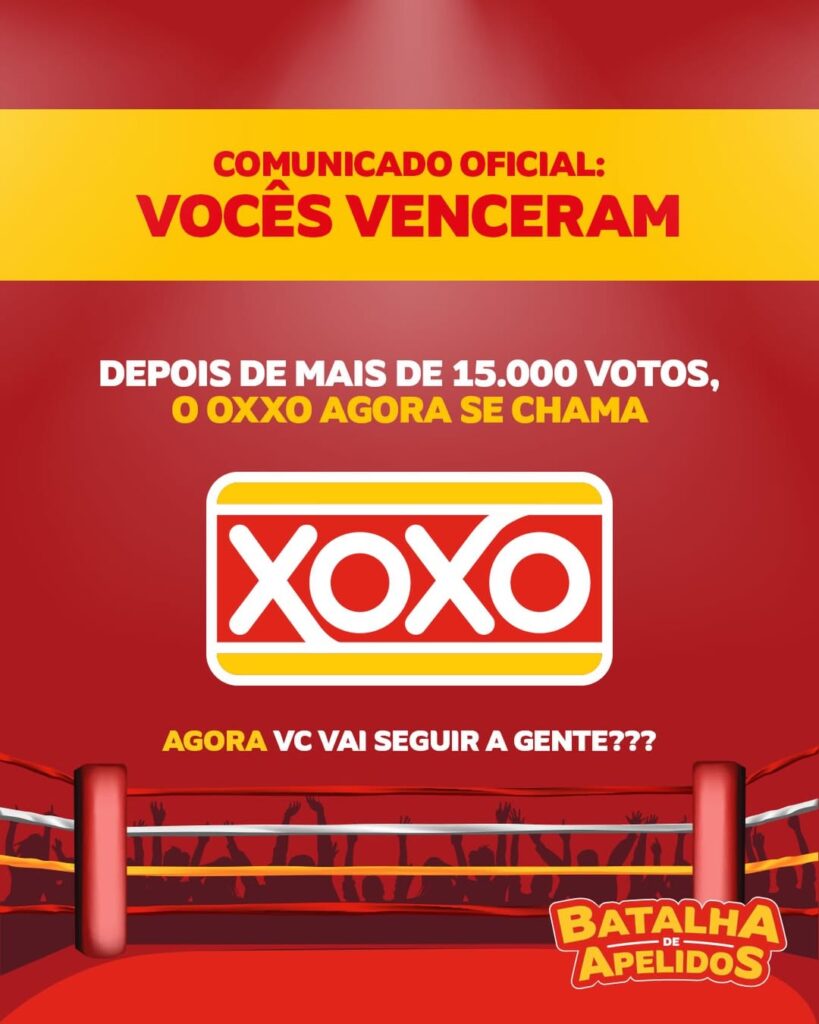 OXXO vira XOXO: rede muda o nome após votação com 15 mil brasileiros 1 A gente ama um apelido carinhoso ❤️ Foram 15.800 respostas obrigado a todos que participaram da