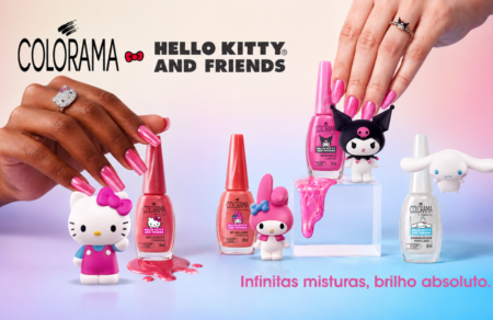 Colorama lança coleção Hello Kitty com efeito pó cromado inédito Colorama lança coleção Hello Kitty & Friends com 4 esmaltes e efeito pó cromado inédito, usando mica colorida importada da Ásia pela 1ª vez.