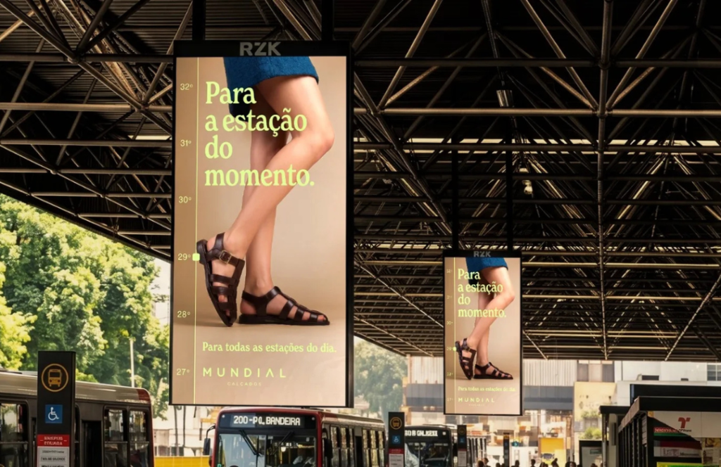 O outdoor da Mundial Calçados muda de sapato conforme o clima de SP 1 Mundial Calçados lança OOH que muda de produto conforme o clima de SP em tempo real. Campanha "Para Todas as Estações do Dia" é da agência Boca.