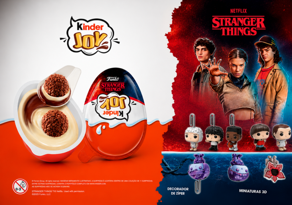 Kinder Joy lança coleção exclusiva com 11 surpresas de Stranger Things em parceria com a Netflix. Veja os detalhes.