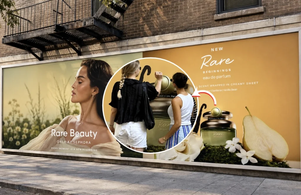Rare Beauty instala roll-on gigante no outdoor em Nova York 86. Rare Beauty com roll on gigante em outdoor de Nova York