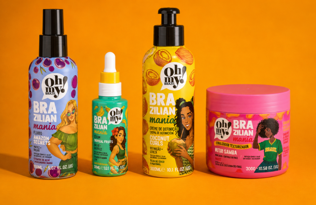 Oh My! Amplia linha Brazilian Mania Brazilian Mania ganha quatro finalizadores da Oh My! para cabelos lisos, ondulados, cacheados, crespos e quimicamente tratados.