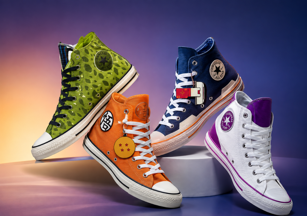 Converse lança coleção exclusiva de Dragon Ball Z no Brasil Converse lança no Brasil coleção Chuck 70 e Chuck Taylor inspirada em Dragon Ball Z, com Goku, Vegeta e Freeza.