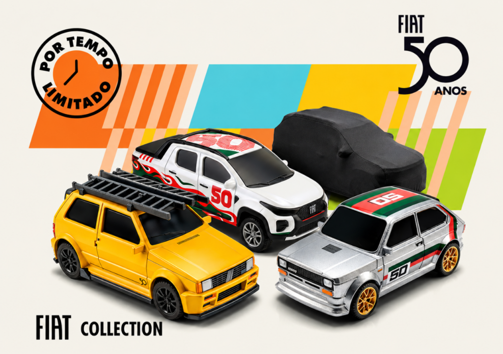 Fiat lança linha de miniaturas colecionáveis e estreia no TikTok Shop para celebrar 50 anos de história no Brasil.