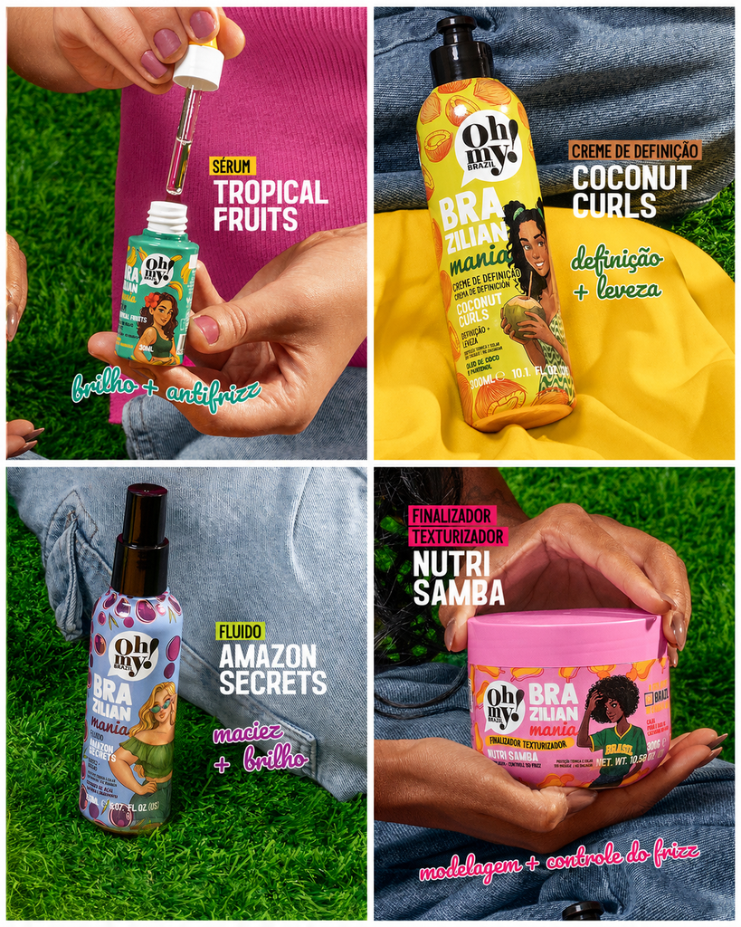 Oh My! Amplia linha Brazilian Mania 1 Brazilian Mania ganha quatro finalizadores da Oh My! para cabelos lisos, ondulados, cacheados, crespos e quimicamente tratados.