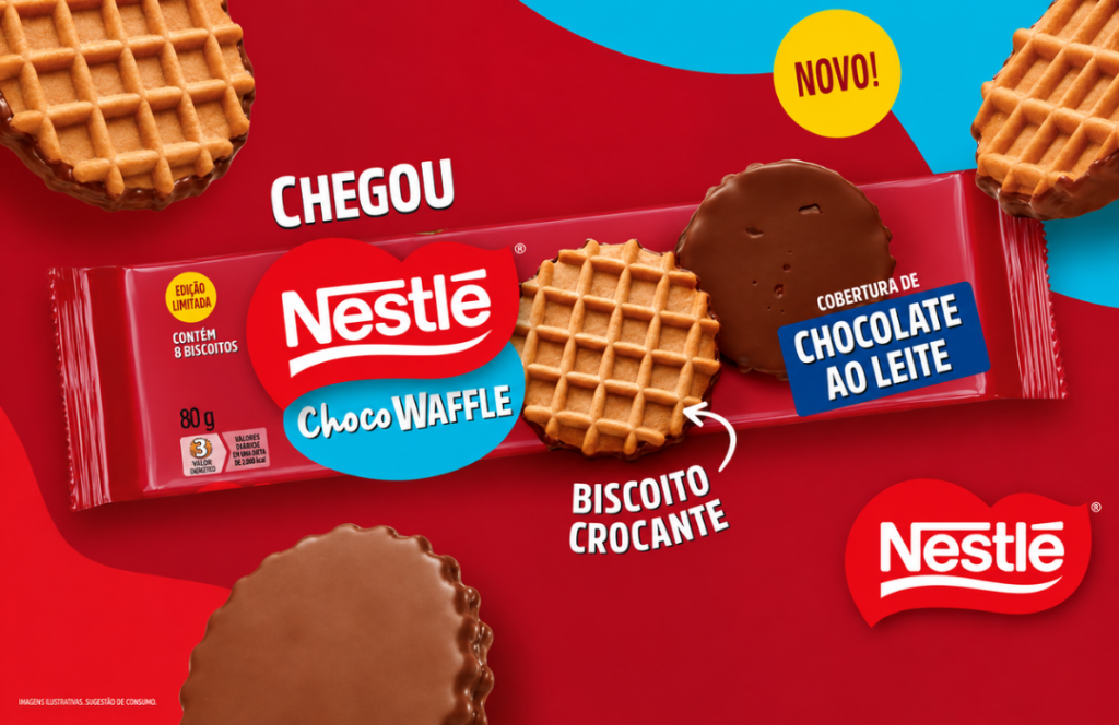 Nestlé ChocoWaffle combina biscoito baunilhado e chocolate ao leite em edição limitada com embalagem de 80 gramas e oito unidades.