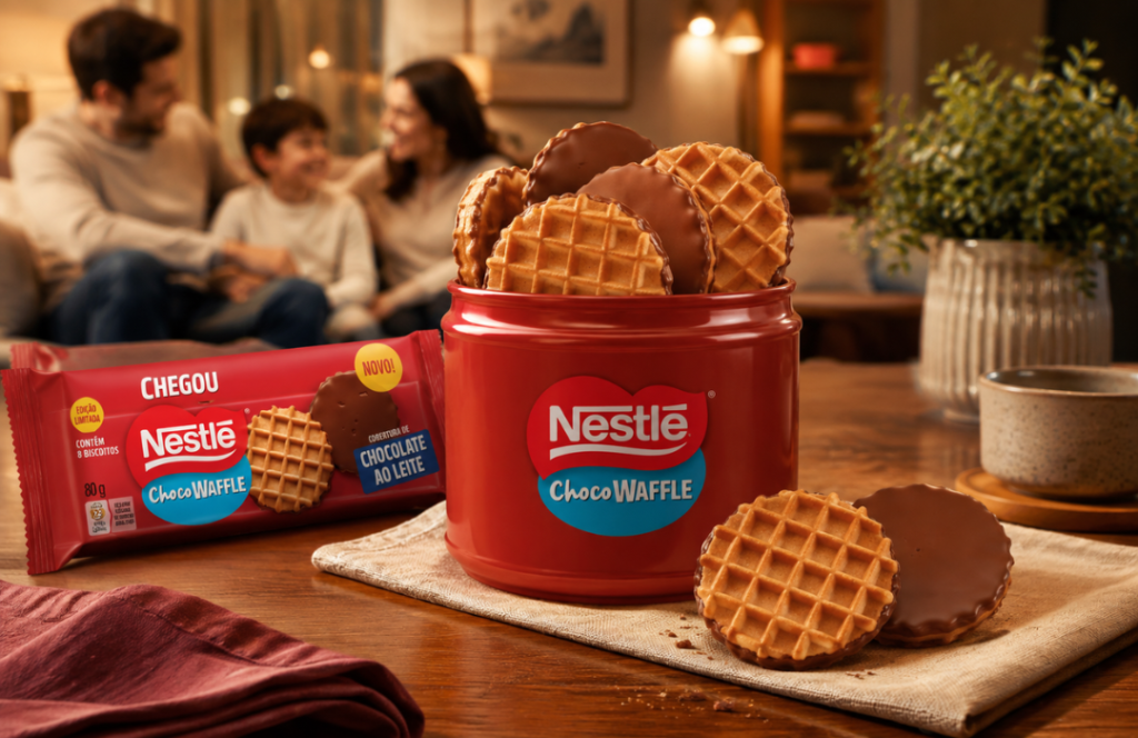 Nestlé ChocoWaffle chega ao varejo nacional Nestlé ChocoWaffle combina biscoito baunilhado e chocolate ao leite em edição limitada com embalagem de 80 gramas e oito unidades.