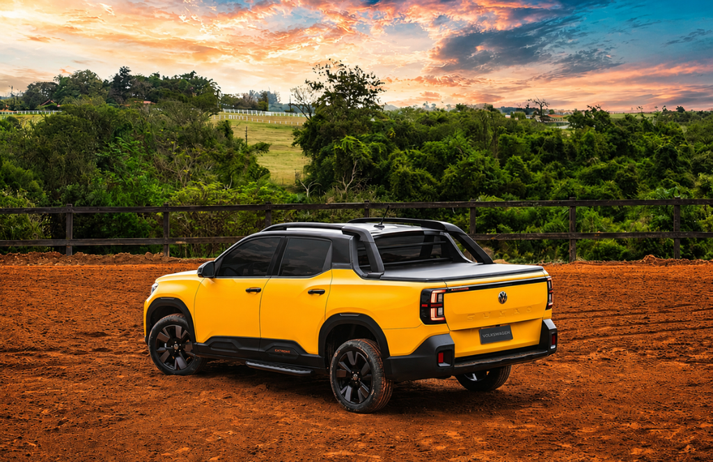 Volkswagen Tukan amplia família de picapes da marca 2 Volkswagen Tukan estreia com duas cabines, 76% de peças nacionais e produção no Paraná. Lançamento ocorrerá no primeiro semestre de 2027.