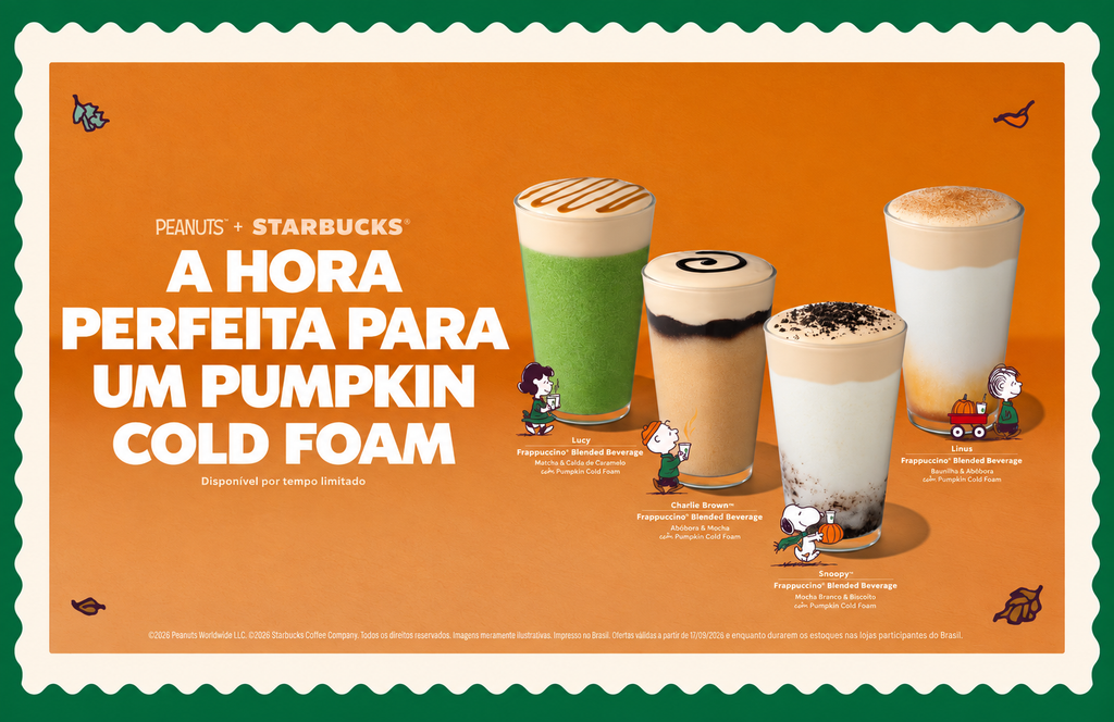 Starbucks e Peanuts anunciam coleção com 10 itens 1 Starbucks e Peanuts anunciam coleção com 10 itens no Brasil e quatro Frappuccinos temáticos para cafeterias da América Latina e Caribe.