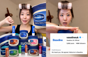 Vaseline vira Baseline após vídeo de influenciadora viralizar Vaseline vira Baseline após pronúncia de Min Day Lee viralizar. Marca criou logo, embalagens simuladas e nomeou a influenciadora como CEO.