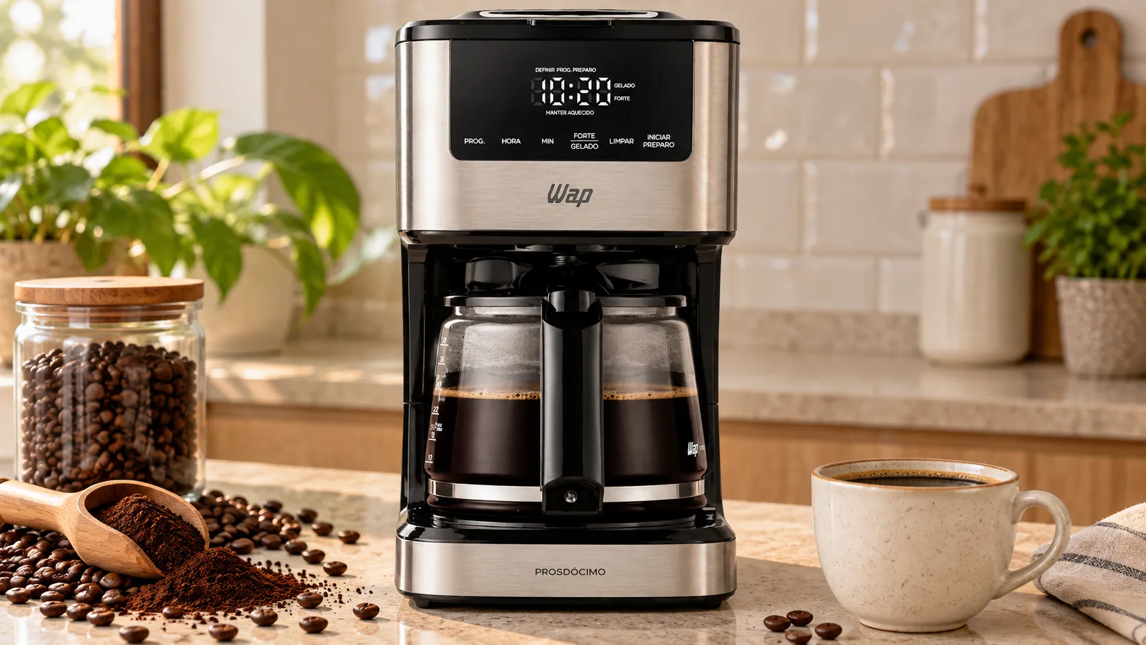 WAP tem de opção de coado ao espresso no Dia Internacional do Café 1 Cafeteira preta com cafe fresco 1