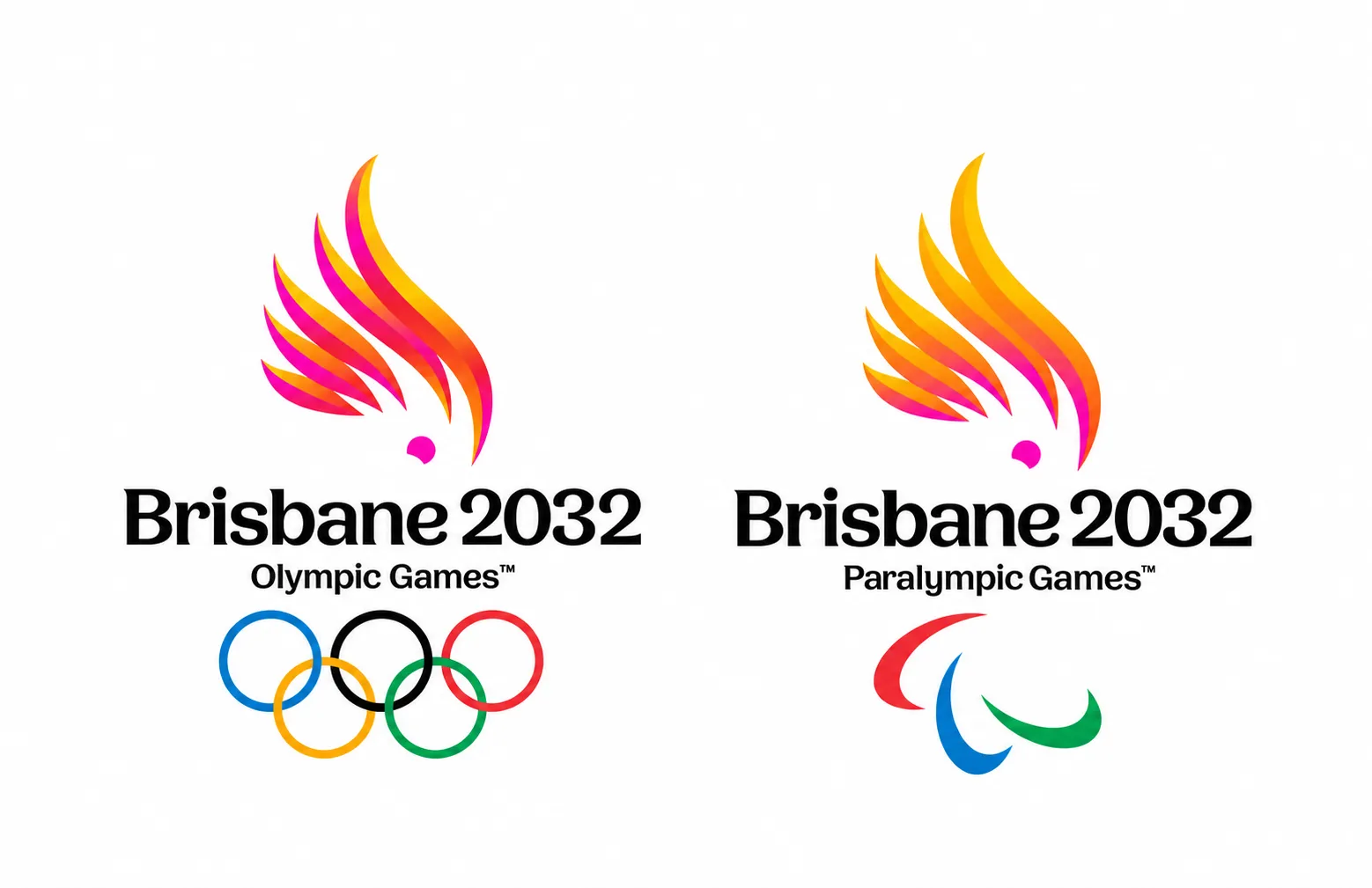 Logo dos Jogos Olímpicos Brisbane 2032 é inspirado em cacatua 1 Logotipos Brisbane 2032 lado a lado