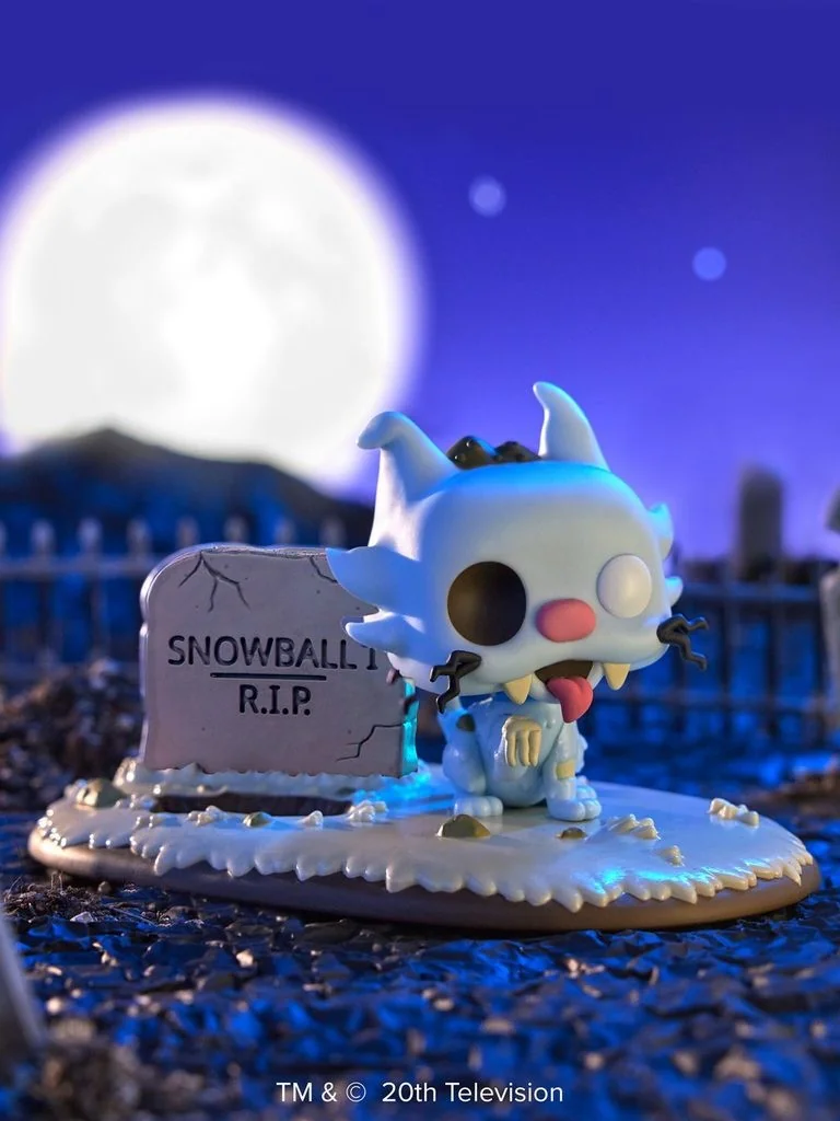 Funko lança bonecos dos Simpsons inspirados na Casa da Árvore dos Horrores 1 Bola de Neve zumbi ao lado da lápide, da coleção de bonecos dos Simpsons da Funko