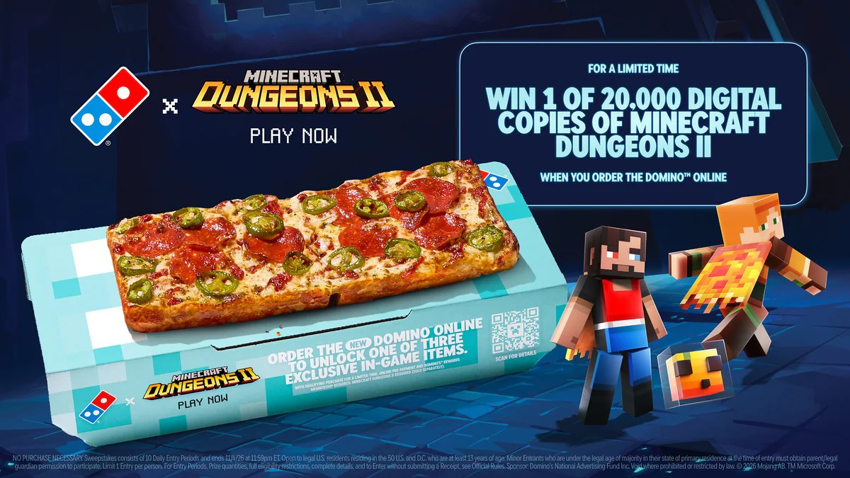 Domino's leva pizza para Minecraft Dungeons II 1 Domino's Minecraft: pizza e códigos de itens do jogo