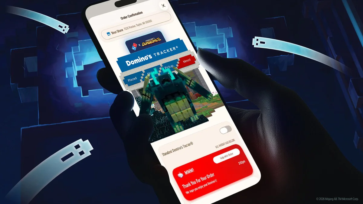 Domino's leva pizza para Minecraft Dungeons II 3 Domino's Minecraft: acompanhamento do pedido no app