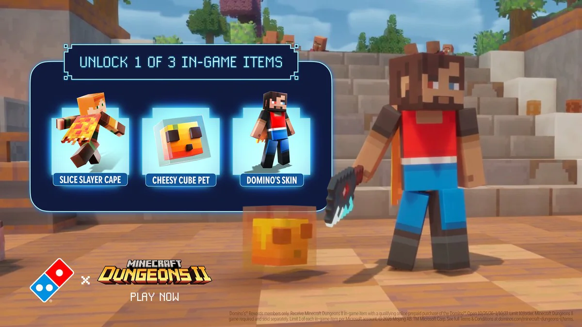 Domino's leva pizza para Minecraft Dungeons II 2 Domino's Minecraft: itens exclusivos no Minecraft Dungeons II