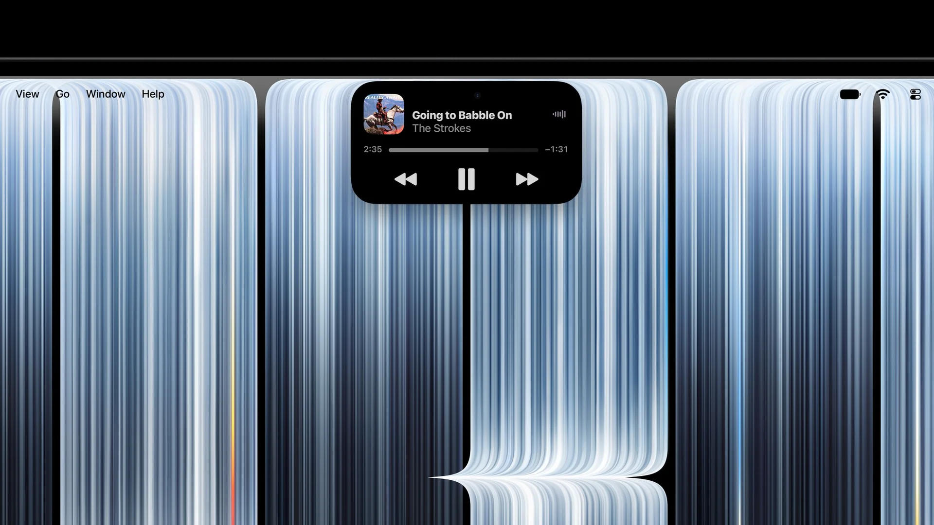 MacBook Pro ganha tela touch OLED e volta a acender a maçã 4 Dynamic Island no MacBook Pro tela sensível ao toque com o tocador de música