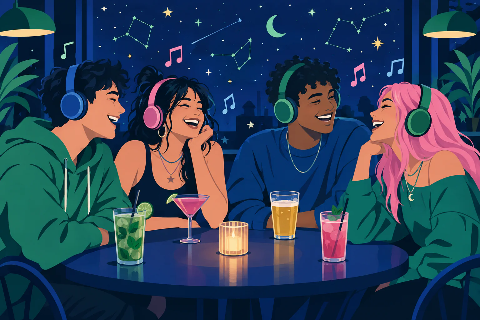 Tinder lança campanha que mostra o lado social dos encontros 2 Ilustração de amigos em um encontro duplo, tema da campanha do Tinder