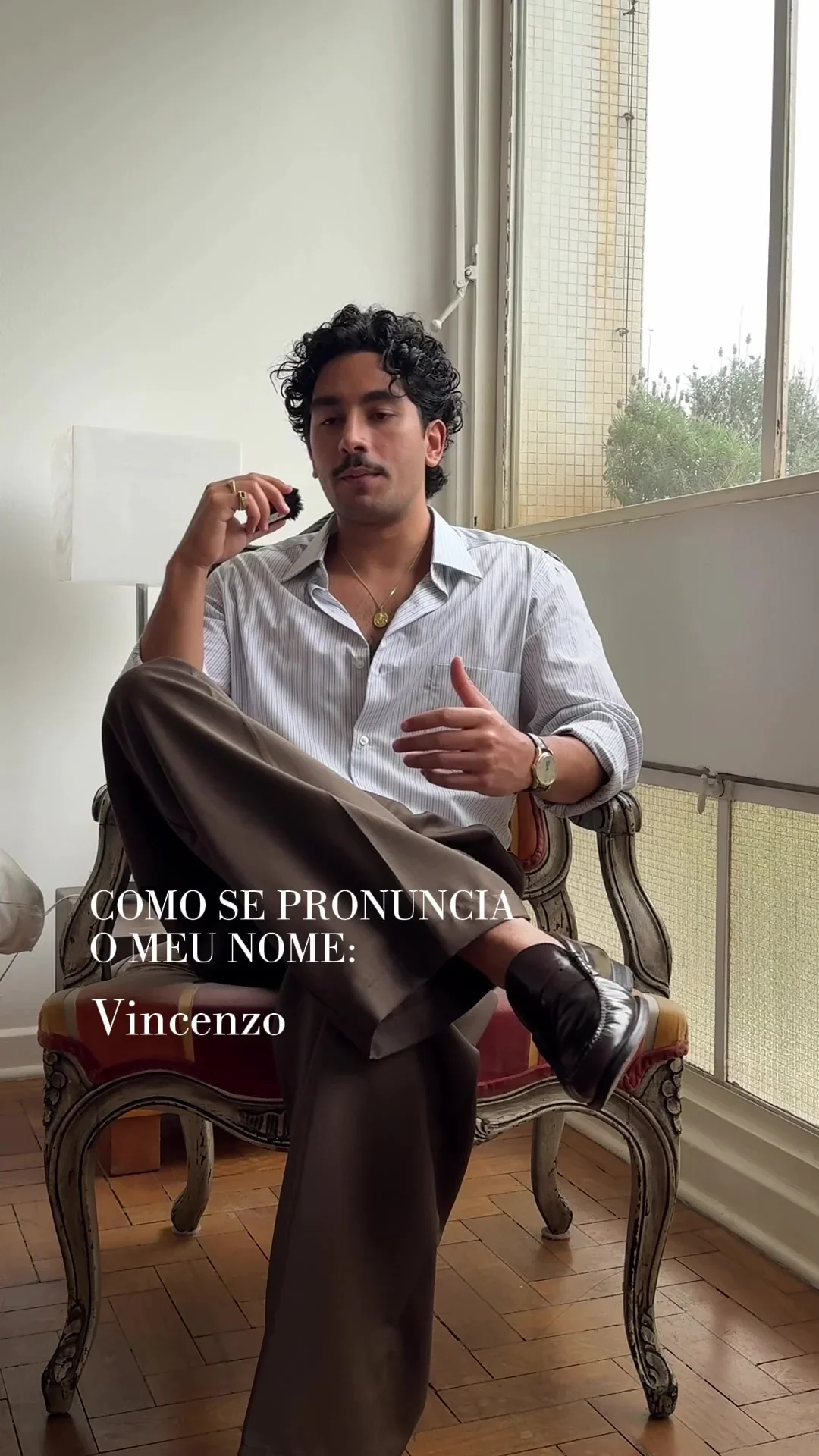 Vincenzo Saggio no vídeo original: frame do Reels sobre a pronúncia do nome