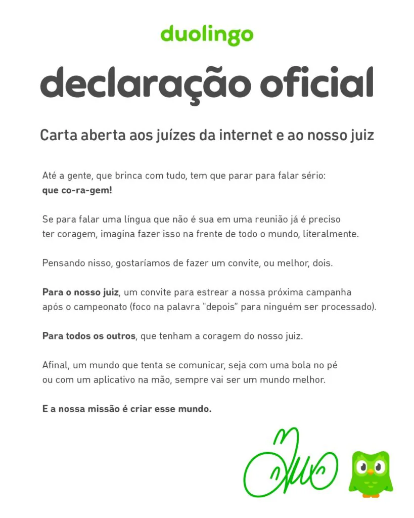 Duolingo quer o árbitro Wilton Sampaio para sua nova campanha