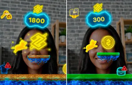 Educação financeira no TikTok vira game do Banco do Brasil com quatro metas, obstáculos cotidianos e controle pela câmera do celular.